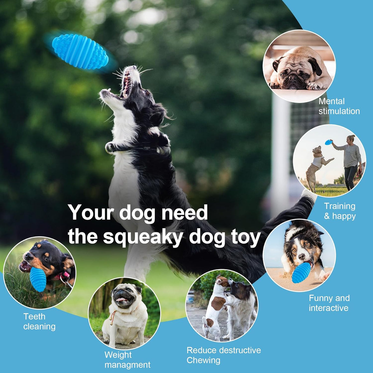 Tough Squeaky Dog Toys for Aggressive Chewers, Indestructible Dog Balls for Aggressive Chewers, Interactive Squeaky Balls for Dogs to Busy, Rubber Aggressive Chew Toys for Boredom